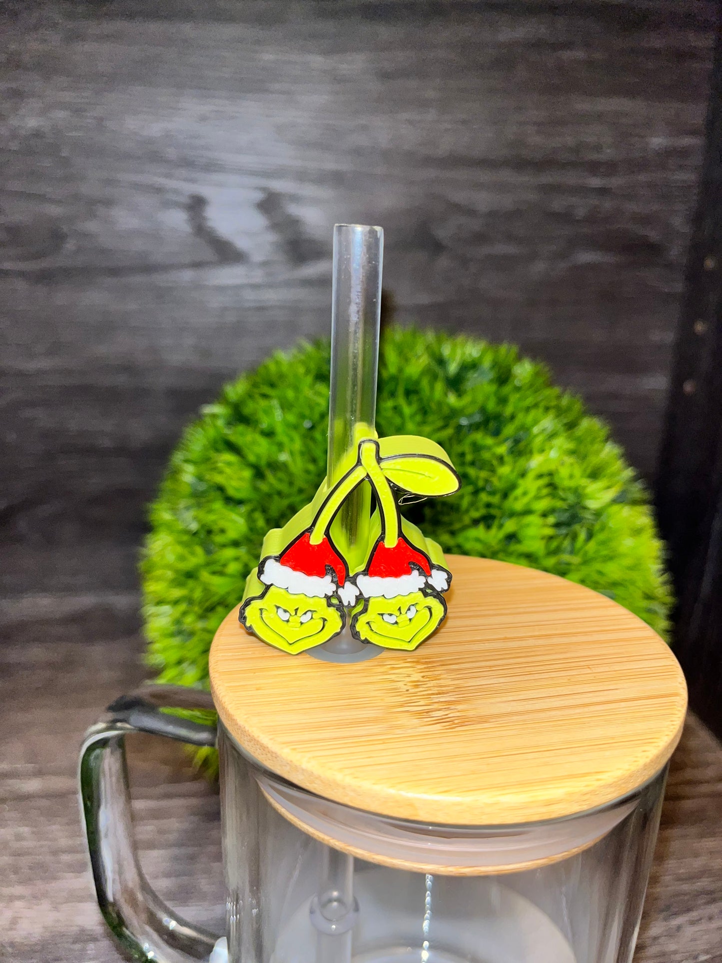 Grinch Cherry Straw Topper